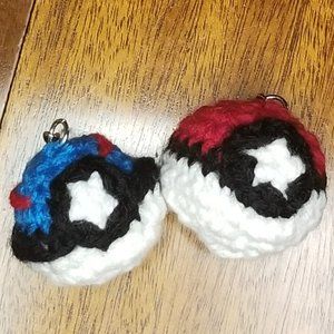 Blue Amigurumi Pokeball Keychain